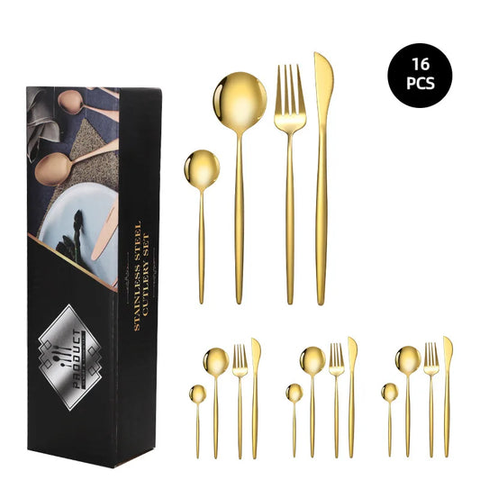 16Pcs Dinnerware Set Gold Matte